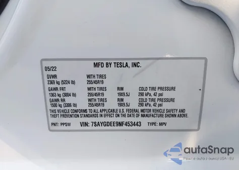 2022 Tesla Model Y Long Range Dual Motor All-Wheel Drive from USA, damaged, VIN 7SAYGDEE9NF453443